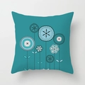 Federa per cuscino floreale moderna in turchese con motivi decorativi neri e blu - Floreale Blu Ciano Moderno (DRD309-3) / 45x45 cm