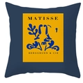 Dettaglio della fodera per cuscino nordica blu Matisse con motivo floreale giallo - Arte del Ritaglio di Carta Blu Henri Matisse (DRD195-1) / 45x45