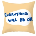 Detail of square pillowcase with orange base, geometric pattern and blue slogan text - Orange Yellow Inspirational Phrase Design (DRD195-5) / 45x45