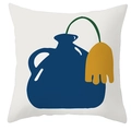 Close-up of Nordic style pillowcase with abstract blue vase and yellow flower print - Dark Blue Vase Abstract Illustration (DRD195-6) / 45x45