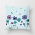 Light blue square cushion cover featuring purple flowers and butterflies design - Fresh Pale Blue Flower Butterfly (DRD309-5) / 18x18 Inch