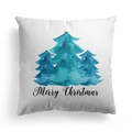 Weihnachts-Kissenbezug mit blauen Aquarellbäumen und Merry Christmas Aufdruck - 45x45 cm / Drei Weihnachtsbäume (DRD304-2)