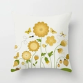 Square cushion cover with yellow sunflower, bee and butterfly prints on white fabric - Garden Insects Elements (DRD309-11) / 18x18 Inch