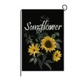 Zonnebloem tuinvlag met zwart achtergrond en metalen houder voor buiten decoratie - Zwarte Achtergrond Zonnebloem Stijl (QZ002-5)