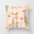 Pink floral pillow cover featuring Spring time birds and botanical pattern for sofa - Spring Flower Bird Theme (DRD309-14) / 18x18 Inch