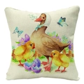 Linen Easter pillow cover featuring a watercolor duck family and floral spring pattern - 18x18 Inch / Duck Family Rural Style (YMD57-8)