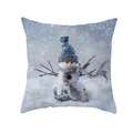 Funda de cojín navideña con muñeco de nieve, gorro azul y bufanda gris en fondo blanco - Muñeco de Nieve con Gorro Azul y Bufanda Gris (DRD194-1) / 45x45CM (Sin Relleno)