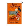 Detail of linen Halloween garden flag featuring orange pumpkin and skull grave prints - 30*45cm / Pumpkin Crow Tombstone Style (QZ005-6)
