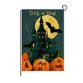 Detailed texture of Halloween garden flag with skull castle and pumpkin on metal hanger - 30*45cm / Castle Pumpkin Bat Style (QZ005-9)