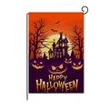 Halloween garden flag with pumpkin and castle design on linen fabric with metal stand - Orange Purple Castle Pumpkin Style (QZ004-8)