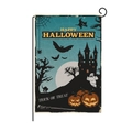 Halloween garden flag with pumpkin and spooky castle motif on linen fabric with metal pole - Dark Castle Pumpkin Style (QZ004-9)