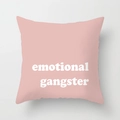 Macro shot of pink geometric pillow cover with white emotional gangster typography - 45*45cm (Insert Not Included) / emotional gangster Quote (DRD242-8)