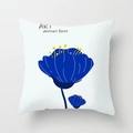 Dettaglio della fodera per cuscino quadrata con fiori astratti blu e tocchi gialli - Floreale astratto blu e bianco (DRD247-3) / 45*45cm (Inserto non incluso)