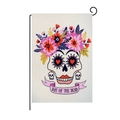 Detail of Day of the Dead garden flag showing sugar skull and linen texture on metal stand - 30*45cm / Sugar Skull Style (QZ005-20)