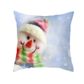 Vierkante kerst kussensloop met sneeuwpop motief en blauwe sneeuwvlokken achtergrond - Sneeuwpop in Gebreide Muts en Gestreepte Sjaal (DRD194-12) / 45x45CM (Zonder Kern)