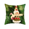 Kerst kussensloop met sneeuwpop en feestelijk gebreid patroon op witte basis - Sneeuwpop in Rood-Groen met Beige Sjaal (DRD194-13) / 45x45CM (Zonder Kern)