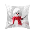 Kerst kussenhoes met sneeuwman, rode sjaal, witte muts en feestelijke dennenappels - Sneeuwpop met Rode Sjaal en Witte Muts met Cadeau (DRD194-15) / 45x45CM (Zonder Kern)