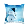 Kerst kussensloop met sneeuwpop, blauwe sjaal en sneeuwvlokken voor vakantie decoratie - Sneeuwpop met Zwarte Hoge Hoed en Lichtblauwe Sjaal (DRD194-16) / 45x45CM (Zonder Kern)