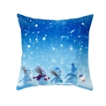 Kerst kussenhoes met sneeuwpop motief, blauwe sterrenhemel en decoratieve sneeuwvlokken - Vier Kleine Sneeuwpoppen onder de Sterrenhemel (DRD194-18) / 45x45CM (Zonder Kern)