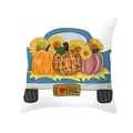 Thanksgiving white pillow cover featuring blue pickup truck with sunflowers and pumpkins - Blue Pickup Truck With Pumpkins Style (DRD254-3) / 45x45 Square (No Insert)