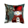 Kerst kussensloop met sneeuwpop en rode hoge hoed op een winterse achtergrond - Sneeuwpop met Rode Hoge Hoed Winternacht (DRD194-25) / 45x45CM (Zonder Kern)