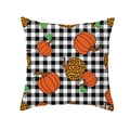 Detail of buffalo plaid pillowcase with orange and leopard print pumpkin design - B&W Plaid Leopard Pumpkin Style (DRD254-8) / 45x45 Square (No Insert)
