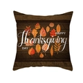 Macro detail of Thanksgiving pillowcase with autumn maple leaves on dark wood texture - Wood Grain Happy Thanksgiving Style (DRD254-13) / 45x45 Square (No Insert)