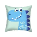 Quadratischer hellgrüner Kissenbezug mit blauem Cartoon-Dinosaurier und Mr. Wild Boy Text - Hellgrüner Wild Boy Dinosaurier Stil (DRD322-15) / 45x45 cm