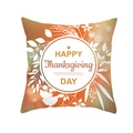 Detail of Happy Thanksgiving Day text with floral motifs on a warm orange cushion - Bokeh Happy Thanksgiving Print Style (DRD254-15) / 45x45 Square (No Insert)