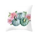 Detail eines quadratischen Kissenbezugs mit blauen Kürbissen und Dahlien für den Herbst - Rosa Blumen Illustration Stil (DRD254-18) / 45x45 Quadrat (Ohne Füllung)