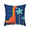 Dunkelblauer quadratischer Kissenbezug mit orangefarbenem Comic-Dinosaurier Design - Dunkelblauer Lunch Time Stil (DRD322-13) / 45x45 cm