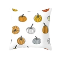 Detail of soft square pillow cover featuring hand-drawn autumn harvest pumpkin prints - Multicolor Hand Painted Pumpkin Style (DRD255-13)