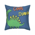 Dunkelblauer quadratischer Kissenbezug mit grünem Cartoon-Dinosaurier und COOL Dino Aufdruck - Dunkelblauer Cool Dino Stil (DRD322-10) / 45x45 cm