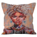 Artistic watercolor African woman portrait cushion cover in vibrant textured oil painting style - 45x45cm / African Woman Rich Color Portrait (DRD239-6)