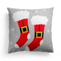 Federa natalizia con calze rosse e stelle bianche su uno sfondo grigio chiaro - 45x45cm / Base Grigia Stelle Bianche Calze Natale (DRD310-6)