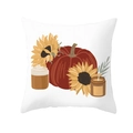 Square Thanksgiving pillowcase with harvest pumpkin, sunflowers, and hot drink design - Deep Red Pumpkin Sunflower Hot Drink Style (DRD255-33)