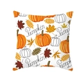 Macro shot of pumpkin and maple leaf prints on a square Thanksgiving cushion cover - Multi Element Halloween Pumpkin Style (DRD255-39)