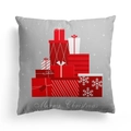 Federa natalizia grigia con scatole regalo rosse e stampa di Merry Christmas - 45x45cm / Base Grigia Stampa Scatola Regalo Rossa (DRD310-13)