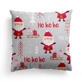 Federa per cuscino natalizio grigio chiaro con Babbo Natale e alberi di Natale - 45x45cm / Base Grigia Slitta Babbo Natale Versione Q (DRD310-14)