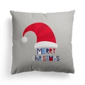Federa natalizia grigia con cappello di Babbo Natale rosso e stampa festiva - 45x45cm / Base Grigia Grandi Lettere Buon Natale (DRD310-15)