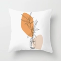 Quadratischer weißer Kissenbezug mit nordischer Linienkunst und orangefarbenem Design - Standardgröße Ohne Kern / Minimalistischer Vasen-Linienstil (CRD29-1)
