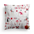 Federa per cuscino quadrata bianca con motivi di Babbo Natale e pupazzo di neve - 45x45cm / Base Bianca Natale Stile Multielemento (DRD310-17)