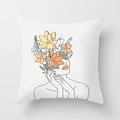 Nordic minimalist square pillowcase featuring black and white female line art and flowers - Standard Size Without Core / Minimalist Figure Flower Style (CRD29-4)