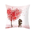 Quadratischer Valentinstag Kissenbezug mit rotem Herzbaum und romantischem Paar - 45x45 cm / Herzbaum Paar Silhouette (DRD316-1)