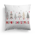 Federa per cuscino bianca con sei alberi decorativi e scritta Merry Christmas - 45x45cm / Sei Alberi Di Natale Con Scritta Benedizione (DRD310-18)