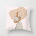 Nordischer Kissenbezug mit minimalistischer Illustration einer Dame im Blumenkleid - Standardgröße Ohne Kern / Großer Hut Weiblicher Silhouettenstil (CRD29-6)