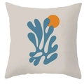 Federa per cuscino nordica con fiori astratti e alghe blu su tela di canapa beige - Alga Blu Astratta E Sole Arancione (DRD195-2) / 45x45