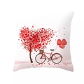 Quadratischer weißer Kissenbezug mit rotem Herzbaum und Vintage Fahrrad Motiv - 45x45 cm / Herzbaum Vintage Fahrrad (DRD316-3)