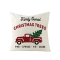 Détail de la housse de coussin de Noël en lin avec motif de camion rouge vintage et sapin - 45x45cm / Style Camion Farm Fresh (YMD202-5)