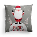 Federa per cuscino natalizia grigia con Babbo Natale e scritta Merry Christmas - 45x45cm / Base Grigia Babbo Natale Alberi Cuore Rosso (DRD310-20)